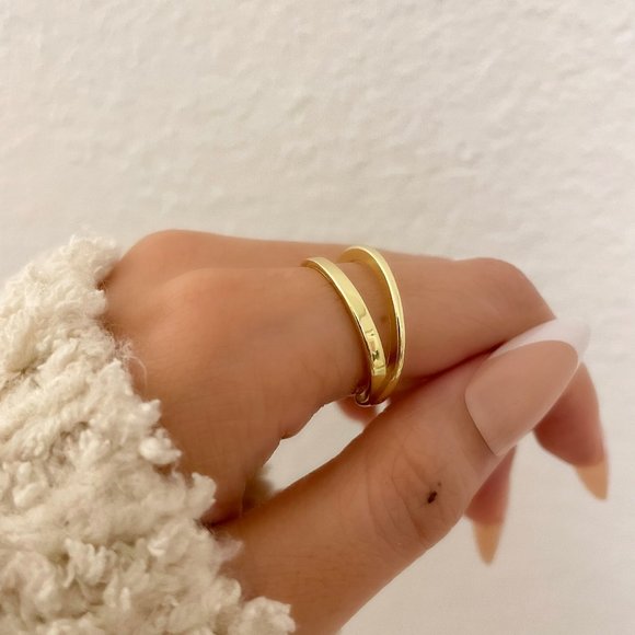 925 Sterling Silver Dainty Minimalist Stackable Ring Two Layer Ring - Picture 4 of 9